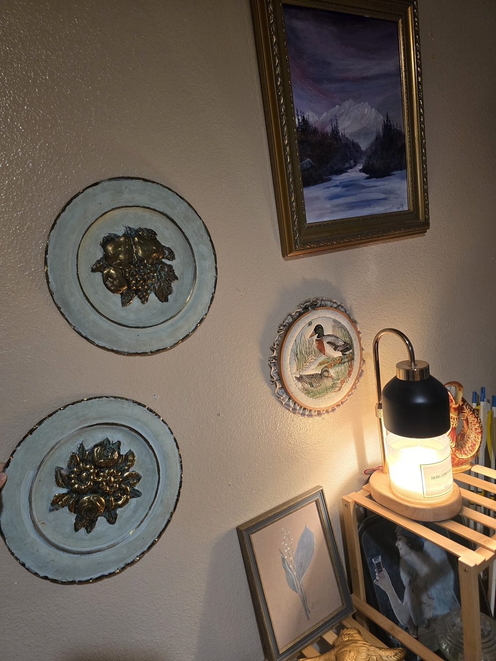 Vintage Embossed Blue and Gold Decorative Wall Plates Set - Home Wall Decor